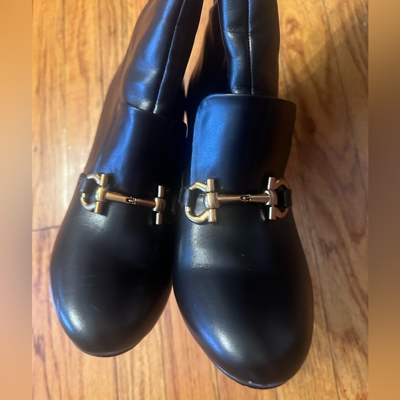 HORSEBIT BUCKLE KNEE HIGH BOOTS GOLD BUCKLE BLOCK HEEL BOOTS FAUX LEATHER VEGAN - Picture 8 of 16